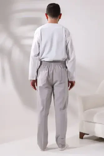 Men's Dark Gray Relaxed Fit Elastic Waist Linen Hajj and Umrah Pants - 8