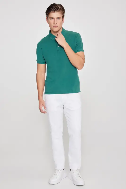 Men's Dark Green 100% Cotton Wrinkle-Resistant Pique Polo Shirt - 2
