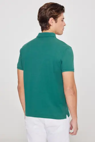 Men's Dark Green 100% Cotton Wrinkle-Resistant Pique Polo Shirt - 6