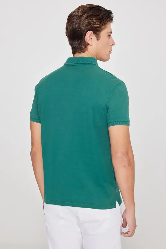 Men's Dark Green 100% Cotton Wrinkle-Resistant Pique Polo Shirt - 6