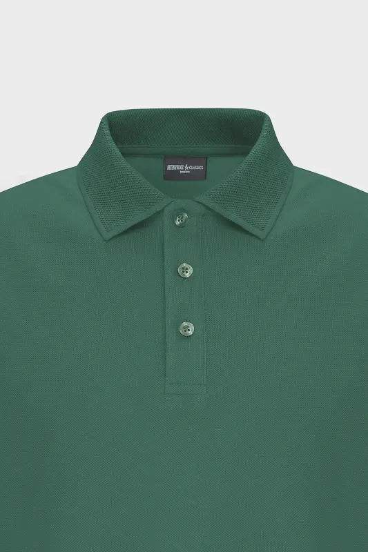 Men's Dark Green 100% Cotton Wrinkle-Resistant Pique Polo Shirt - 8