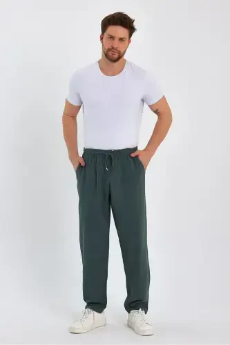 Men's Dark Green Basic Relaxed Fit Jogger Pants-DARK GREEN - 5