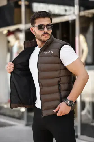 Men's Dark Khaki Padded Vest with Inner Lining - Waterproof-Dark Khaki - 2