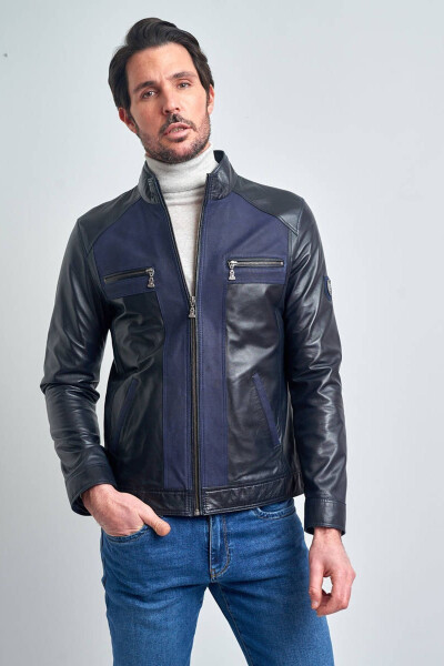 Men's Dark Navy Leather Jacket - 2