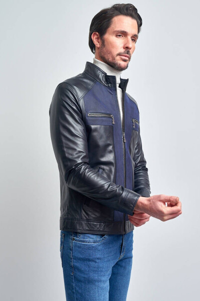 Men's Dark Navy Leather Jacket - 4