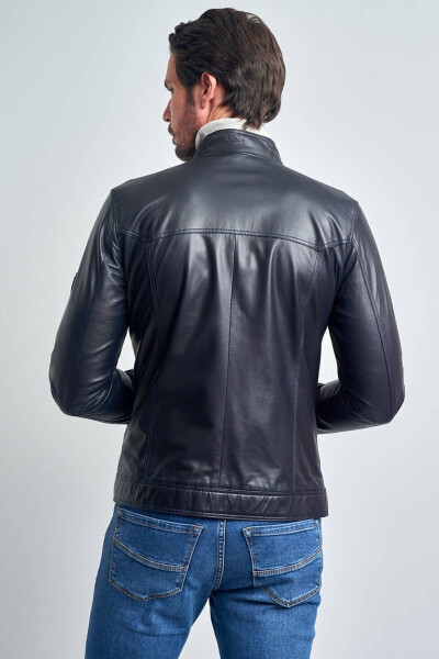 Men's Dark Navy Leather Jacket - 5