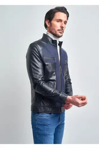 Men's Dark Navy Leather Jacket - 3