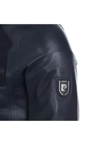 Men's Dark Navy Leather Jacket - 5