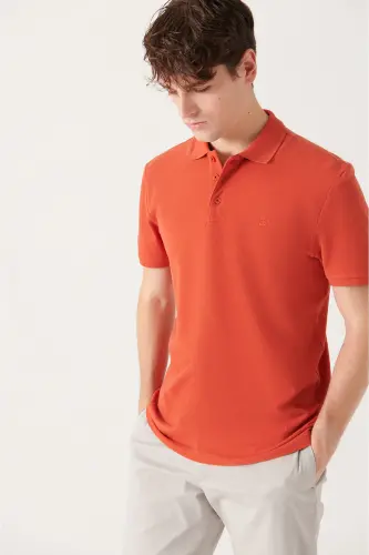 Men's Dark Orange 100% Cotton Cool Keeping Polo Collar T-shirt E001004-Dark Orange - 3