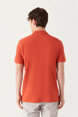 Men's Dark Orange 100% Cotton Cool Keeping Polo Collar T-shirt E001004-Dark Orange - 4