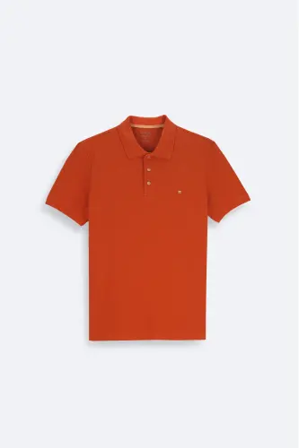 Men's Dark Orange 100% Cotton Cool Keeping Polo Collar T-shirt E001004-Dark Orange - 7