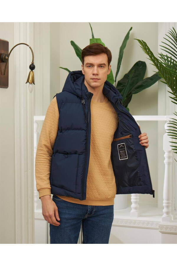 Men's Detachable Hooded Sports Puffy Vest Navy Blue - 10