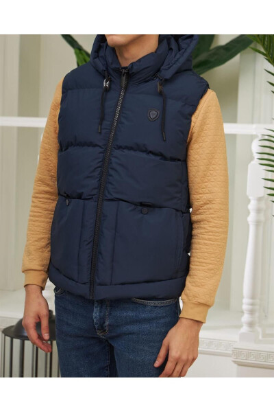 Men's Detachable Hooded Sports Puffy Vest Navy Blue - 13