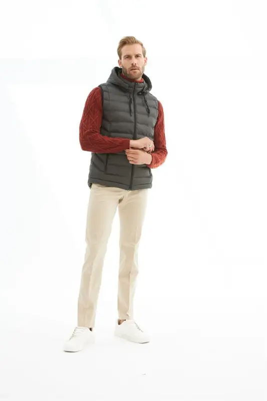 Men's Detachable Hooded Standard Fit Puffer Vest Anthracite-Anthracite - 2