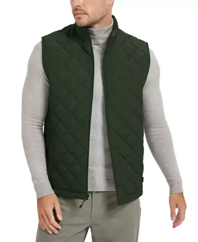 Men's Diamond Quilted Heritage Vest, Created for Modazone - Dark Forest - 1