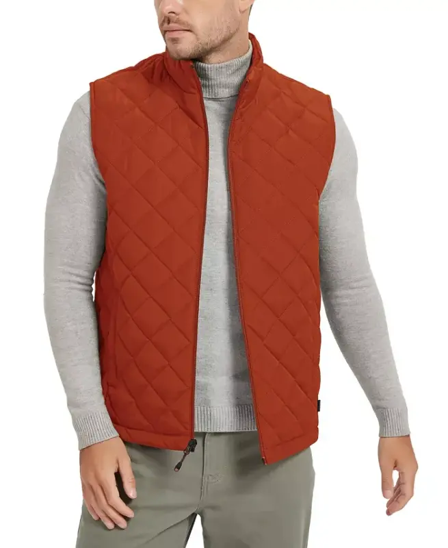 Men's Diamond Quilted Heritage Vest, Created for Modazone - Princeton Orange - 1