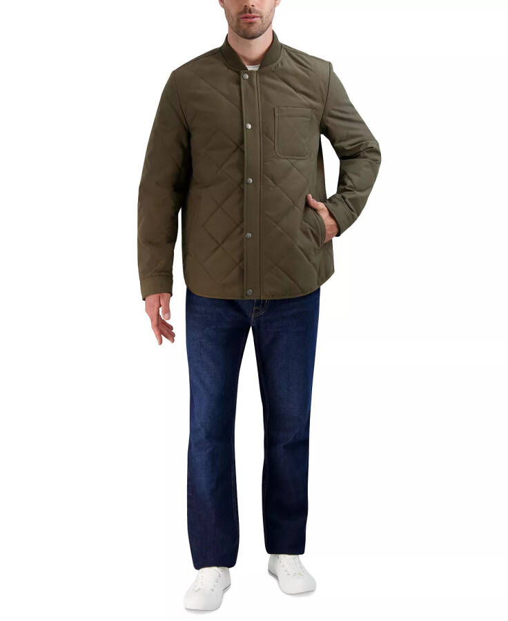 Men's Diamond Quilted Rain Jacket Olive - 4