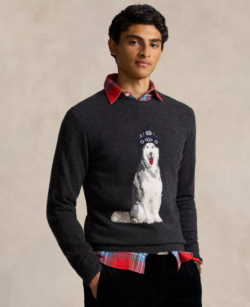 Men's Dog-Intarsia CasModazoneere Sweater Grey - 1