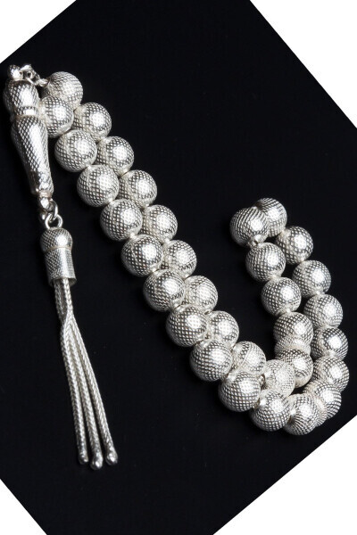 Men's Dot Embossed Spheroidal Section 26 g 925 Sterling Silver Tasbih - OTTOTESBİH