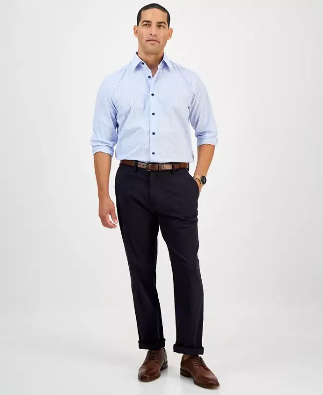 Men's Dot Stripe Shirt, Created for Modazone-Light Blue Combo - 4