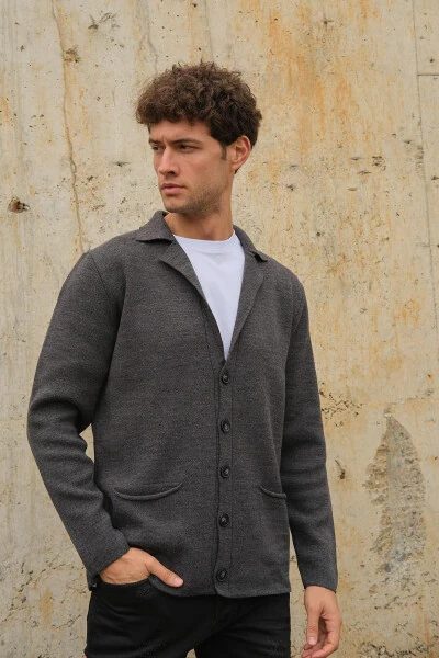 Men's Double Breasted Buttoned Pocket Knit Cardigan Anthracite 23w220 - CHUBA