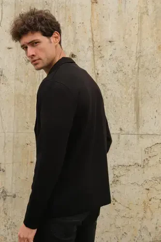 Men's Double Breasted Buttoned Pocketed Knit Cardigan Black 23w220-Black - 3