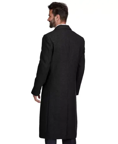 Men's Double-Breasted Knee Length Wool Blend Three Button Long Overcoat Top Coat - 3