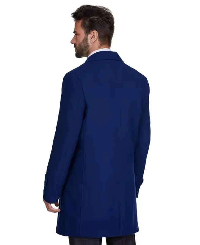 Men's Double Breasted Pea Coat Wool Blend Dress Peacoat - Indigo - 3
