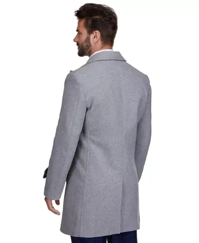 Men's Double Breasted Pea Coat Wool Blend Dress Peacoat - Light grey - 4