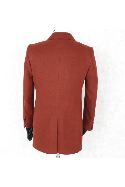 Men's Double-Breasted Slim Fit Cream Removable Fur Collar Detailed Wool Coat - 16