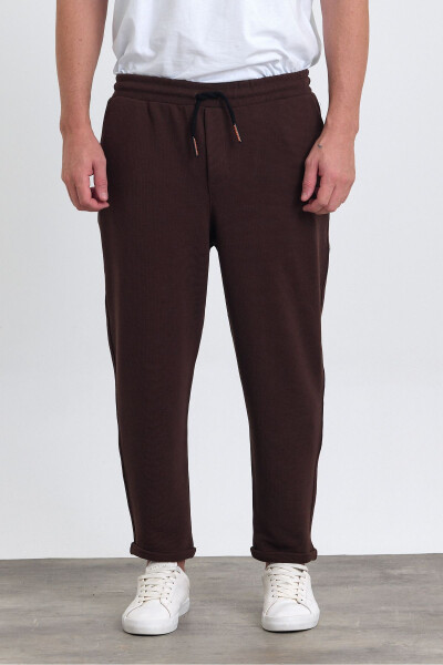 Men's Double Cuff Cotton Jogger Pants with Elastic and Drawstring Waist BROWN - 1