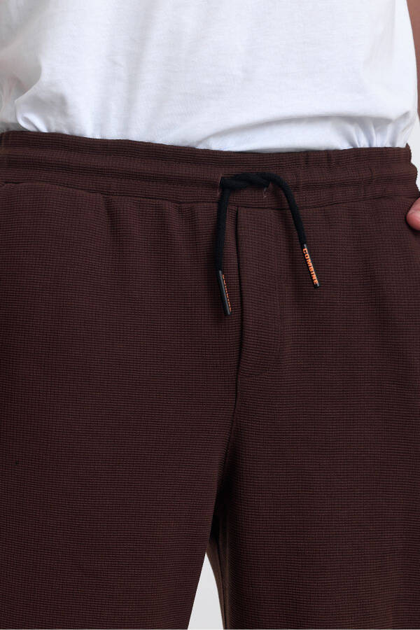 Men's Double Cuff Cotton Jogger Pants with Elastic and Drawstring Waist BROWN - 2