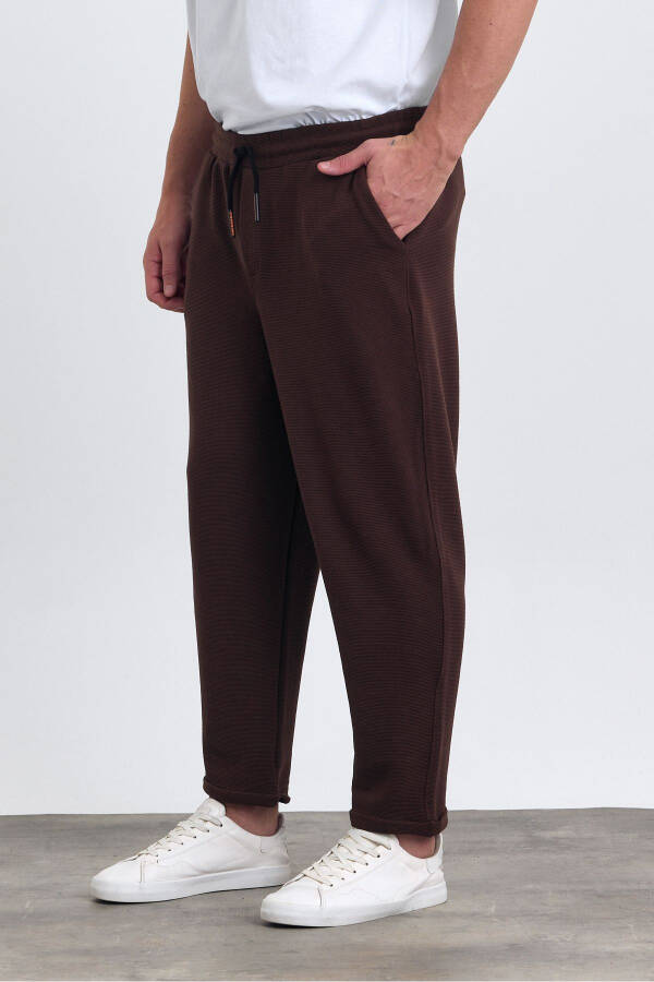 Men's Double Cuff Cotton Jogger Pants with Elastic and Drawstring Waist BROWN - 3