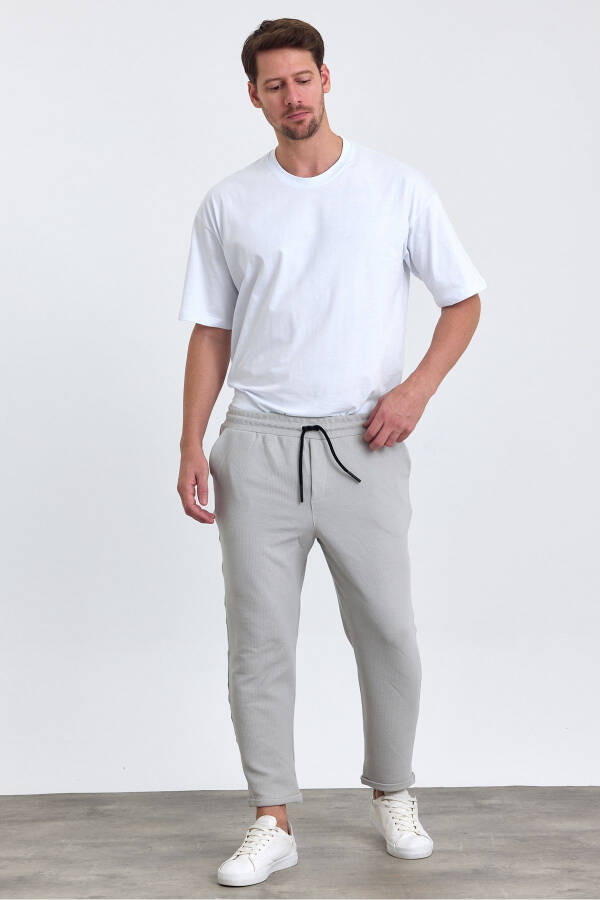 Men's Double Cuff Cotton Jogger Pants with Elastic and Drawstring Waist GREY - 5