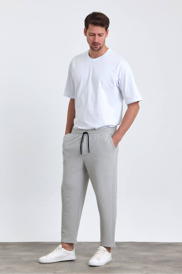 Men's Double Cuff Cotton Jogger Pants with Elastic and Drawstring Waist GREY - 6