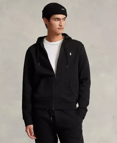 Men's Double-Knit Full-Zip Hoodie-Black - 4