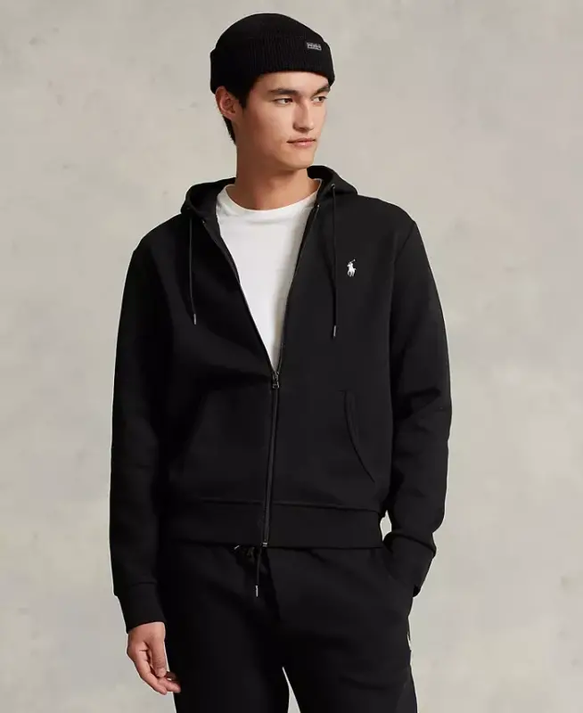Men's Double-Knit Full-Zip Hoodie-Black - 4