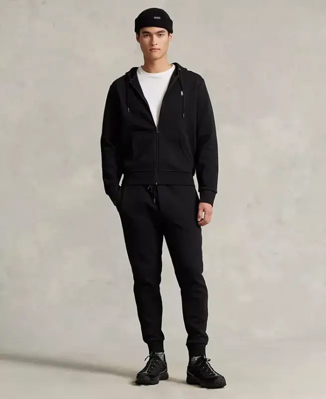 Men's Double-Knit Full-Zip Hoodie-Black - 5