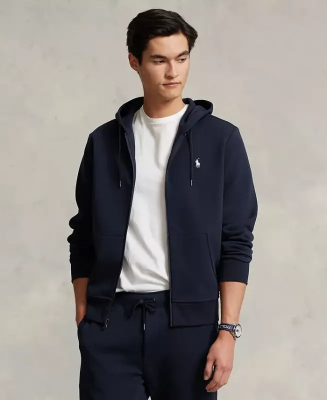 Men's Double-Knit Full-Zip Hoodie-Navy - POLO RALPH LAUREN