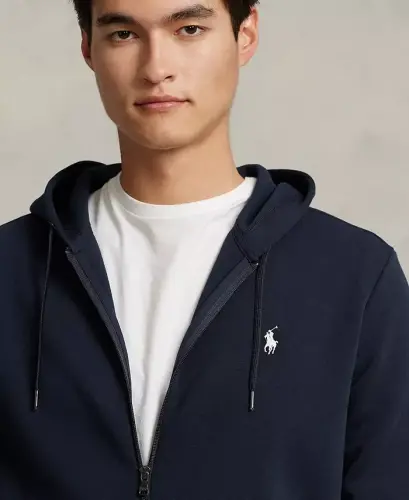 Men's Double-Knit Full-Zip Hoodie-Navy - 3