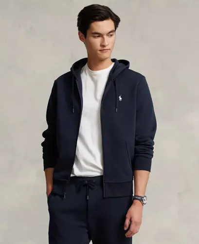 Men's Double-Knit Full-Zip Hoodie-Navy - 4