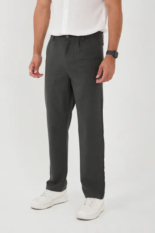Men's Double Pleated Baggy Elastic Waist Quality Comfortable Fabric Pants-ANTHRACITE - 1