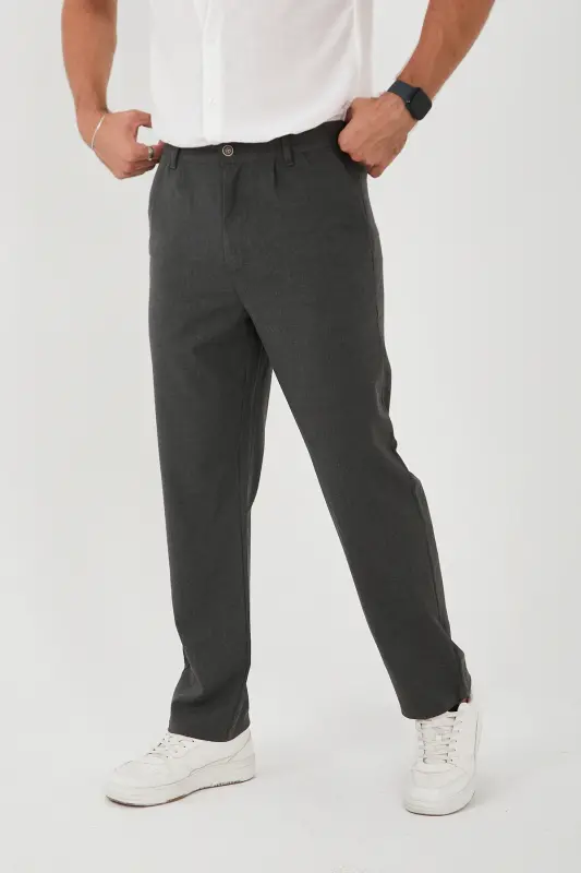 Men's Double Pleated Baggy Elastic Waist Quality Comfortable Fabric Pants-ANTHRACITE - 4