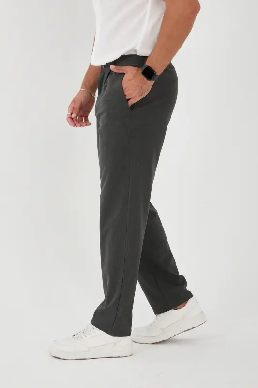 Men's Double Pleated Baggy Elastic Waist Quality Comfortable Fabric Pants-ANTHRACITE - 5