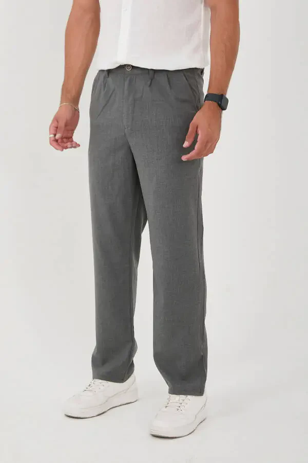 Men's Double Pleated Baggy Elastic Waist Quality Comfortable Fabric Trousers - 1