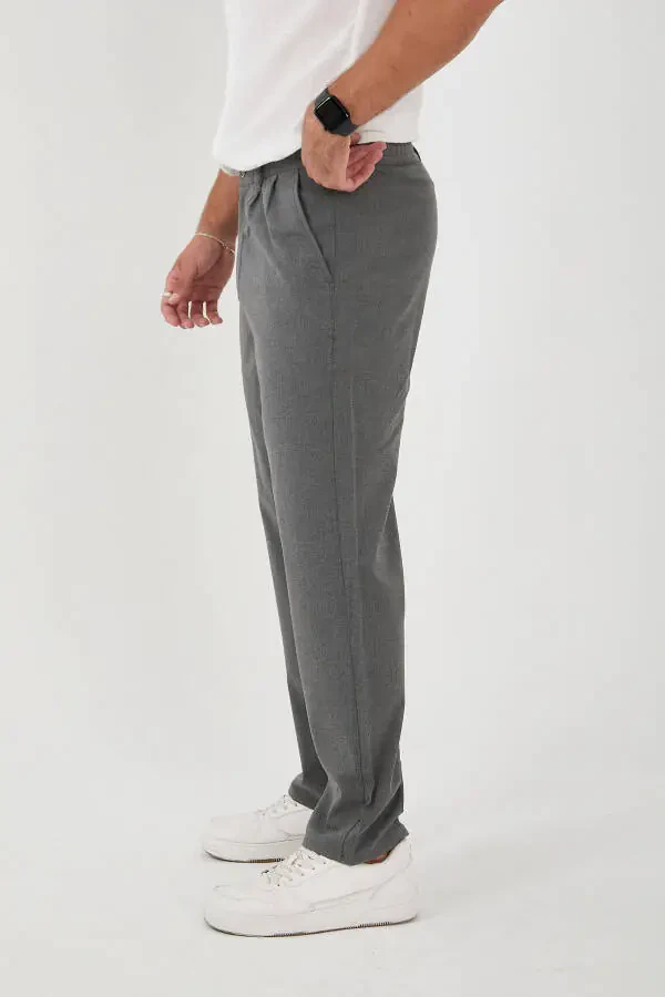 Men's Double Pleated Baggy Elastic Waist Quality Comfortable Fabric Trousers - 3