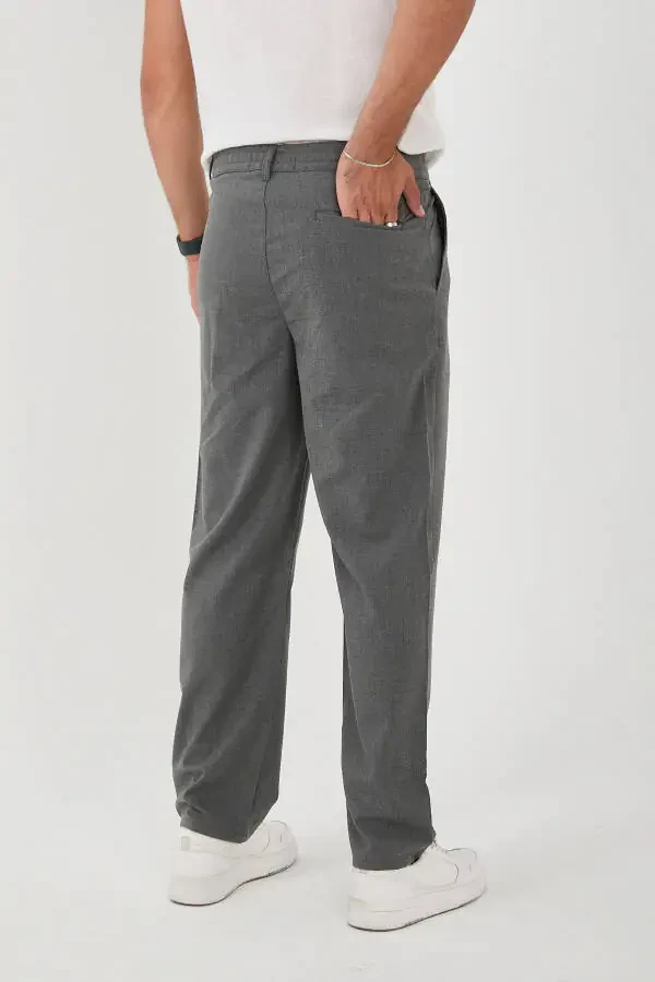 Men's Double Pleated Baggy Elastic Waist Quality Comfortable Fabric Trousers - 4