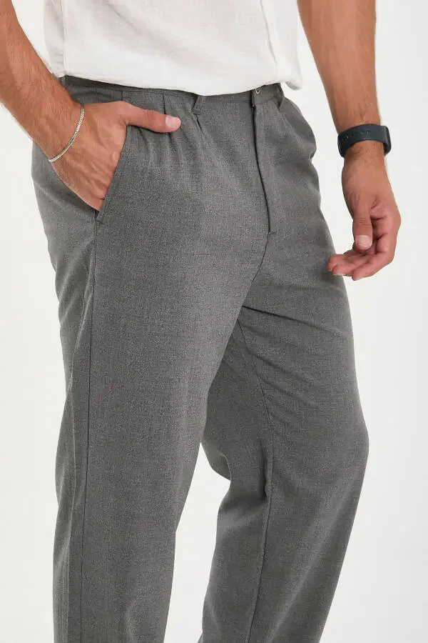 Men's Double Pleated Baggy Elastic Waist Quality Comfortable Fabric Trousers - 5