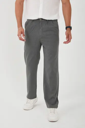 Men's Double Pleated Baggy Elastic Waist Quality Comfortable Fabric Trousers - 1