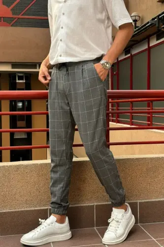 Men's, drawstring, plaid, Stretchy fabric, Pleated, Jogger pants 24INP199K - 5